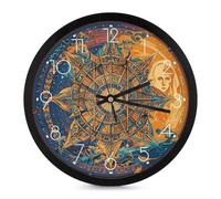 JTREHY 10 Inch Silent Ticking Wall Clock,Mystic Tarot Card Sun and Moon Face Printed Round Wall Clock,Easy to Read Digital Wall Clock for Living Room Bedroom KitchenHome