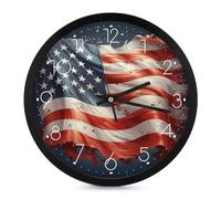 JTREHY 10 Inch Silent Ticking Wall Clock,Stars and Stripes Printed Round Wall Clock,Easy to Read Digital Wall Clock for Living Room Bedroom KitchenHome