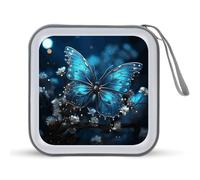 JTREHY 40 Pcs Capacity CD Case Storage Bag, Blue Butterfly and Moon Print Portable Zipper CD DVD Case Holder Large Capacity CD Wallet for Car Home Office Game Disc Audio Music