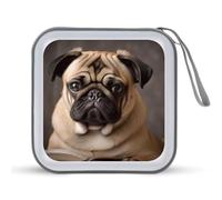 JTREHY 40 Sheets Capacity CD Case Storage Bag,Animal Pug Printed Portable Zipper CD DVD Case Holder Large Capacity CD Wallet for Car, Home, Office, Games Disc, Audio Music