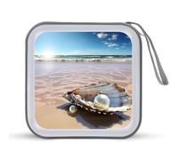 JTREHY 40 Sheets Capacity CD Case Storage Bag,Beach Mussel Pearl Printed Portable Zipper CD DVD Case Holder Large Capacity CD Wallet for Car, Home, Office, Games Disc, Audio Music