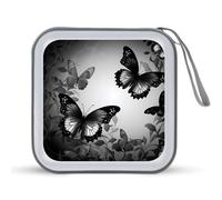 JTREHY 40 Sheets Capacity CD Case Storage Bag,Black Gray Butterflies Printed Portable Zipper CD DVD Case Holder Large Capacity CD Wallet for Car, Home, Office, Games Disc, Audio Music