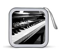 JTREHY 40 Sheets Capacity CD Case Storage Bag,Black White Piano Keyboard Printed Portable Zipper CD DVD Case Holder Large Capacity CD Wallet for Car, Home, Office, Games Disc, Audio Music