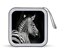 JTREHY 40 Sheets Capacity CD Case Storage Bag,Black & White Zebra Printed Portable Zipper CD DVD Case Holder Large Capacity CD Wallet for Car, Home, Office, Games Disc, Audio Music