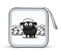 JTREHY 40 Sheets Capacity CD Case Storage Bag,Cartoon Black White Sheep Printed Portable Zipper CD DVD Case Holder Large Capacity CD Wallet for Car, Home, Office, Games Disc, Audio Music