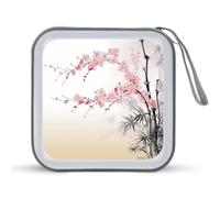 JTREHY 40 Sheets Capacity CD Case Storage Bag,Cherry Blossoms Printed Portable Zipper CD DVD Case Holder Large Capacity CD Wallet for Car, Home, Office, Games Disc, Audio Music