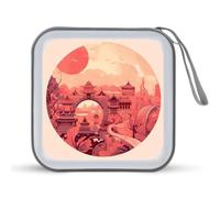 JTREHY 40 Sheets Capacity CD Case Storage Bag,Chinese Architectural Patterns Printed Portable Zipper CD DVD Case Holder Large Capacity CD Wallet for Car, Home, Office, Games Disc, Audio Music