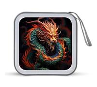JTREHY 40 Sheets Capacity CD Case Storage Bag,Chinese Dragon Printed Portable Zipper CD DVD Case Holder Large Capacity CD Wallet for Car, Home, Office, Games Disc, Audio Music