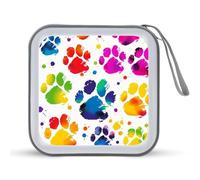 JTREHY 40 Sheets Capacity CD Case Storage Bag,Colorful Dog Paw Print Printed Portable Zipper CD DVD Case Holder Large Capacity CD Wallet for Car, Home, Office, Games Disc, Audio Music