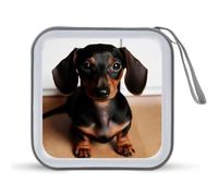 JTREHY 40 Sheets Capacity CD Case Storage Bag,Cute Wiener Sausage Dog Printed Portable Zipper CD DVD Case Holder Large Capacity CD Wallet for Car, Home, Office, Games Disc, Audio Music