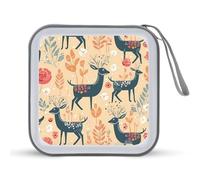 JTREHY 40 Sheets Capacity CD Case Storage Bag,Deer Pattern Printed Portable Zipper CD DVD Case Holder Large Capacity CD Wallet for Car, Home, Office, Games Disc, Audio Music