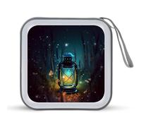 JTREHY 40 Sheets Capacity CD Case Storage Bag,Fireflies And Lantern Printed Portable Zipper CD DVD Case Holder Large Capacity CD Wallet for Car, Home, Office, Games Disc, Audio Music