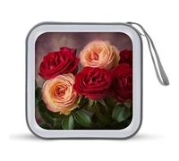 JTREHY 40 Sheets Capacity CD Case Storage Bag,Garden Roses Printed Portable Zipper CD DVD Case Holder Large Capacity CD Wallet for Car, Home, Office, Games Disc, Audio Music