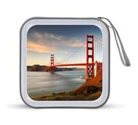 JTREHY 40 Sheets Capacity CD Case Storage Bag,Golden Gate Bridge Printed Portable Zipper CD DVD Case Holder Large Capacity CD Wallet for Car, Home, Office, Games Disc, Audio Music