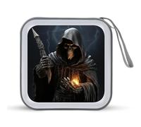 JTREHY 40 Sheets Capacity CD Case Storage Bag,Grim-Reaper Printed Portable Zipper CD DVD Case Holder Large Capacity CD Wallet for Car, Home, Office, Games Disc, Audio Music