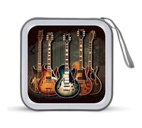 JTREHY 40 Sheets Capacity CD Case Storage Bag,Guitars Art Printed Portable Zipper CD DVD Case Holder Large Capacity CD Wallet for Car, Home, Office, Games Disc, Audio Music