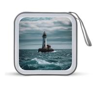 JTREHY 40 Sheets Capacity CD Case Storage Bag,Lighthouse Printed Portable Zipper CD DVD Case Holder Large Capacity CD Wallet for Car, Home, Office, Games Disc, Audio Music