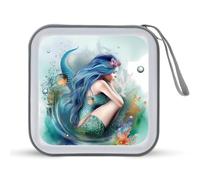 JTREHY 40 Sheets Capacity CD Case Storage Bag,Mermaid Printed Portable Zipper CD DVD Case Holder Large Capacity CD Wallet for Car, Home, Office, Games Disc, Audio Music