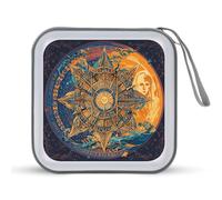 JTREHY 40 Sheets Capacity CD Case Storage Bag,Mystic Tarot Card Sun And Moon Face Printed Portable Zipper CD DVD Case Holder Large Capacity CD Wallet for Car, Home, Office, Games Disc, Audio Music