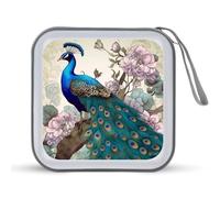 JTREHY 40 Sheets Capacity CD Case Storage Bag,Peacock Floral Printed Portable Zipper CD DVD Case Holder Large Capacity CD Wallet for Car, Home, Office, Games Disc, Audio Music