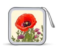 JTREHY 40 Sheets Capacity CD Case Storage Bag,Poppy Flower Printed Portable Zipper CD DVD Case Holder Large Capacity CD Wallet for Car, Home, Office, Games Disc, Audio Music