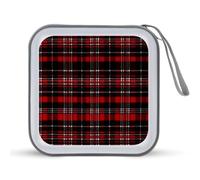 JTREHY 40 Sheets Capacity CD Case Storage Bag,Red And Black Plaid Printed Portable Zipper CD DVD Case Holder Large Capacity CD Wallet for Car, Home, Office, Games Disc, Audio Music