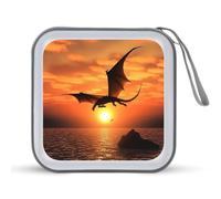 JTREHY 40 Sheets Capacity CD Case Storage Bag,Sea Sunset Flying Dragon Printed Portable Zipper CD DVD Case Holder Large Capacity CD Wallet for Car, Home, Office, Games Disc, Audio Music