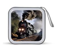 JTREHY 40 Sheets Capacity CD Case Storage Bag,Steam Train Printed Portable Zipper CD DVD Case Holder Large Capacity CD Wallet for Car, Home, Office, Games Disc, Audio Music