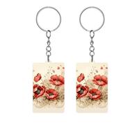 JTREHY Acrylic Double-sided Keychains, Poppies And Lace Printed Multi-purpose Keychains Portable Keychains with Key Chain Ring for for Key Handbag Backpack, Poppies and Lace, 2*1.2*0.1IN