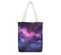 JTREHY Canvas Magic Galaxy Sky Purple Tote Bags Reusable Grocery Bags Washable Large Foldable Shopping Bag Lightweight Heavy-Duty Shopping Cloth Bag with Zipper Inner Pocket