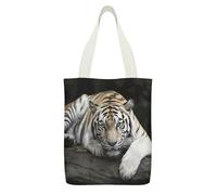 JTREHY Canvas Tiger Lie On Rock Tote Bags Reusable Grocery Bags Washable Large Foldable Shopping Bag Lightweight Heavy-Duty Shopping Cloth Bag with Zipper Inner Pocket