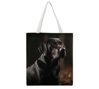 JTREHY Canvas Tote Bags,Double-sided Black Labrador Printed Portable Shopping Bags,Reusable Grocery Shopping Bags for Vacation, Shopping, Work, Gym, Black Labrador, 16.1*15 IN
