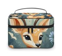 JTREHY - Cartoon Deer Flower Makeup Bag, Large Capacity Portable Cosmetic Bag, Travel Toiletry Bag for Women, Portable Cosmetic Cases