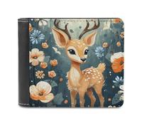 JTREHY - Cartoon Deer Flower Wallet Luxury Flower Design with Leather Pocket and ID Window