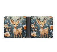 JTREHY Cartoon Deer Flower Wallet Slim Billfold Extra Capacity Bifold Wallet with Multiple Card Slots Men Billfold