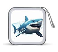 JTREHY - CD Storage Case with 40 Sheets Portable Zipper Blue Shark Print Large Capacity CD DVD Case for Car Home Office Game Disc Audio Music