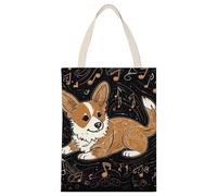 JTREHY Corgi Who Loves Music Canvas Tote Exquisite Canvas Handbag Single Shoulder Cloth Totes Lightweight Shopping Bags for Travel Work Gift
