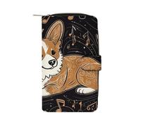 JTREHY Corgi Who Loves Music Leather Wallet Stylish Comfortable Durable Bifold Design Purse Portable Compact Multi-Slots Card Bag for Men & Women