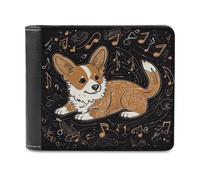 JTREHY Corgi Who Loves Music Wallet PU Leather Mens Bifold Wallet Slim Wallets with Multiple Card Slots Pocket Billfold
