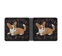 JTREHY Corgi Who Loves Music Wallet Slim Billfold Extra Capacity Bifold Wallet with Multiple Card Slots Men Billfold