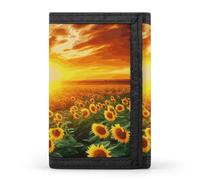 JTREHY Dreamlike Sunset Of A Sunflower Field Wallet Fashion Compact With Zipper Purse Convenient to Carry Three Fold Wallet for Adult