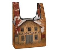 JTREHY Fall Country Barn Shopping Bag Premium Fashion Foldable Grocery Bags Anti-cracking Waterproof Durable Totes for Women Travel, Gym Office Beach Gear