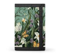 JTREHY Flowers And Butterflies on Green Background Wallet Fashion Compact With Zipper Purse Convenient to Carry Three Fold Wallet for Adult