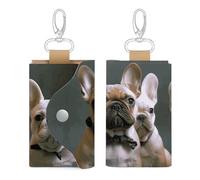 JTREHY French Bulldog Puppies Leather Key Bag Convenient Storage Holder Coin Purse Chain Keychain with Metal Hook And Keyring Zipper Bag Contacts Car Key Case for Men And Women