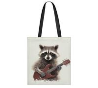 JTREHY Funny Raccoon Polyester Tote Bag, Lightweight Reusable Shoulder Carryall, Spacious Multi-Purpose Durable Open-Top Shopping Bag for Work Travel Gym Grocery Errands Daily Use