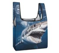 JTREHY Great White Shark Opens Mouth Shopping Bag Premium Fashion Foldable Grocery Bags Anti-cracking Waterproof Durable Totes for Women Travel, Gym Office Beach Gear
