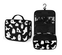 JTREHY Halloween Goth Hanging Toiletry Bag, Lightweight Durable Polyester Travel Cosmetic Organizer with Hook, Multi-Compartment Wash Bag for Travel Gym Camping Bathroom Storage