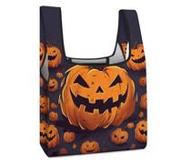 JTREHY Halloween Pumpkin Shopping Bag Premium Fashion Foldable Grocery Bags Anti-cracking Waterproof Durable Totes for Women Travel, Gym Office Beach Gear