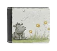 JTREHY Hippo And Dandelion Wallet PU Leather Mens Bifold Wallet Slim Wallets with Multiple Card Slots Pocket Billfold