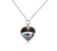 JTREHY International Space Station Picture Pet Urn Necklace Personalized Pets Cremation Jewelry Heart Urn Locket Pets Ashes Necklace for Dog Cat Pet Loss Sympathy Gift for Women And Men